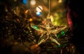 Star of glass with abstract background of holiday lights Royalty Free Stock Photo