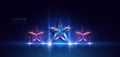 Star glowing blue neon with lighting effect and sparkle on dark blue background. Award concept Royalty Free Stock Photo
