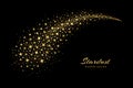 Star gold cluster. Golden shooting. Sparkling stardust. Pattern glitter dust. Trail fall stars on black background. Sparks