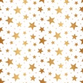 Star gold seamless pattern. Background golden stars. Scatter glitter stars. Sparkle gold foil texture. Random stars for design