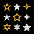 Star hand-drawn. Set of stars shapes different in sketch style. Vector. Royalty Free Stock Photo