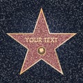 Star Hollywood. Bright vector star on celebrity boulevard. Hollywood walk of fame. Glitter star with camera on dark