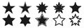 Star icons set on white background. Isolated  stars shape in black. Burst outline twinkle decoration. Polygon silhouette for Royalty Free Stock Photo