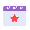 Star inside the calendar showing concept icon of event calendar, editable vector Royalty Free Stock Photo