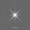 Star light shine, bright starlight rays sparks with lens flare effect on transparent background. Vector Christmas glitter shiny Royalty Free Stock Photo