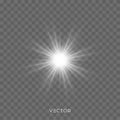 Star light shine, glitter glow flash sparks on transparent background. Vector bright sparkles and starlight shiny rays lens flare Royalty Free Stock Photo