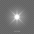 Star light shine, starlight rays lens flare effect on transparent background. Vector Christmas glitter sparkle Royalty Free Stock Photo