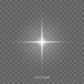 Star light, white shine glow sparks effect on transparent background. Vector bright lens flare sparkles, starlight flash