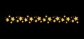 Star line divider in gold color vector design footer, modern border, rule lines design. Doodle pattern isolated on black