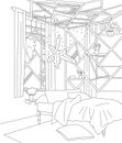 Star Little Lamps and Indoor Garden Bedroom Vector Illustration