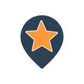 Star with location mark, favorite place colored icon. Rating, add to favorites, quality control, customer review symbol