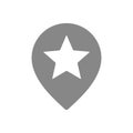 Star with location mark, favorite place gray icon. Rating, add to favorites, quality control, customer review symbol