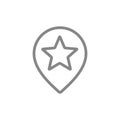 Star with location mark, favorite place line icon. Rating, add to favorites, quality control, customer review symbol
