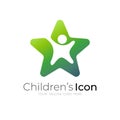 Star logo and children design combination, green color