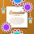 Star mandala geometrical pattern frame with pop color with line flat fanous lantern for ramadan Royalty Free Stock Photo