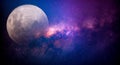 Star and moon concept, Super full moon and stars milky way galaxy on night background Royalty Free Stock Photo