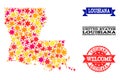 Star Mosaic Map of Louisiana State and Grunge Stamps