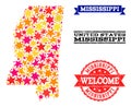 Star Mosaic Map of Mississippi State and Rubber Watermarks