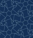 Star motif sashiko stitch pattern. Japanese needlework seamless vector background. Hand drawn line texture for textile print.