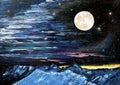 Star mountain Moon oil painting