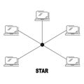 Star network topology vector black linear flat style icon