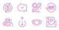 Star, Project edit and Scroll down icons set. Refresh bitcoin, Share call and Approved signs. Vector