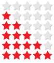 5 star rating, all available ratings, red, vector illustration