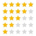 5 star of rating. Customer review. Icon of evaluate and vote. Feedback with customers. Five yellow gold stars for ranking in row.