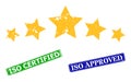 5 Star Rating Grunge Icon and Rubber ISO Certified Stamp Imitation Royalty Free Stock Photo