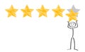 Star rating. Positive customer reviews. Businessman holding a gold star in hand, to give five stars, feedback concept - stock