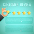 Star rating review customer experience hand text template background cartoon design business concept vector illustration