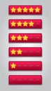 Star rating set. Customer feedback sytem. realistic shiny gold stars in front of red rectangle modern vector illustration