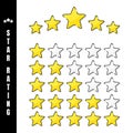 Star Rating. Vector illustration of golden 5 star rating in white background. The number of stars depending on the rating. Vector Royalty Free Stock Photo