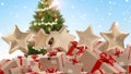 Star Rating zero up to five pile of Christmas gifts 3d-illustration Royalty Free Stock Photo