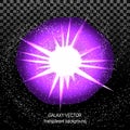 Star with rays white purple in space isolated and effect tunnel