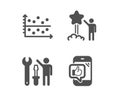 Star, Repairman and Dot plot icons. Mobile like sign. Launch rating, Repair screwdriver, Presentation graph. Vector