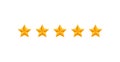 5 star review. Five gold stars icon - service rate or quality feedback sign. Flat style vector illustration.