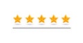 5 star review. Five gold stars icon - service rate or quality feedback sign. Flat style vector illustration.