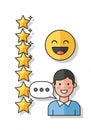 5-star review flat style vector design, ideal for online ratings, feedback icons, and modern web graphics. Royalty Free Stock Photo