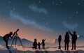 Star scene night sky with silhouette people telescope looking at space Royalty Free Stock Photo