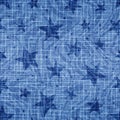 Star seamless pattern. Indigo texture. Blue stars background. Repeated modern stylish denim fabric. Abstract patterns. Repeating Royalty Free Stock Photo