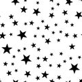 Star seamless pattern. Night, space or christmas theme. Flat vector background in black and white Royalty Free Stock Photo
