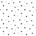 Star seamless pattern. Night, space or christmas theme. Flat vector background in black and white. Royalty Free Stock Photo