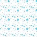 Star seamless pattern. Night, space or christmas theme. Flat vector background in blou and white. Royalty Free Stock Photo