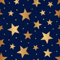 Star seamless pattern. Repeated golden stars on dark blue background. Repeatin gold glitter patern for design prints, gift wrapper Royalty Free Stock Photo