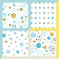 Star seamless pattern Set of hand drawn cute seamless glitter bright backgrounds with gold blue stars Vector Royalty Free Stock Photo