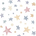 Star seamless Pattern. Watercolor illustration with Space on pastel blue and pink colors for nursery wallpaper or Royalty Free Stock Photo