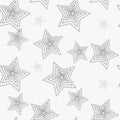 Star seamless pattern. White and grey retro background. Chaotic elements. Abstract geometric shape texture. Effect of sky. Design Royalty Free Stock Photo