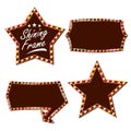 Star Billboard Vector. Shining Light Sign Board. Realistic Shine Lamp Frame. Carnival, Circus, Casino Style. Isolated