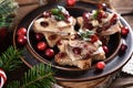 Star shaped canapes with herring and cranberries for Christmas
